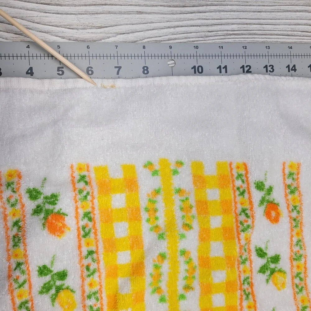 Dundee Hand‎ Towel Set White Yellow Orange Floral Tree Gingham 2pc MCM Vtg